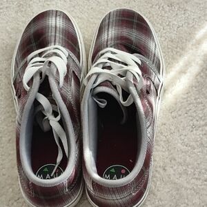 Maui and Sons Kids Plaid Sneakers - Burgundy and White